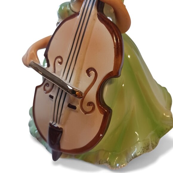Vintage 1970s Porcelain Music Box Figurine Girl with Double Bass | Made in Japan - Picture 7 of 11